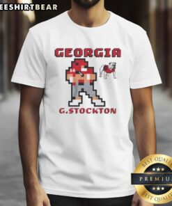 Georgia Bulldogs Football Gunner Stockton Retro Baller T-Shirt featuring bold graphics and team colors for fans.