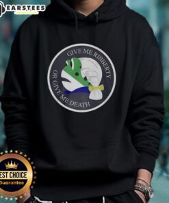 Nice Give Me Ribberty Or Give Me Death logo hoodie featuring bold graphics and a stylish design for casual wear.