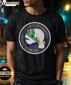 Nice Give Me Ribberty Or Give Me Death logo T-Shirt featuring bold graphic design, perfect for freedom enthusiasts.