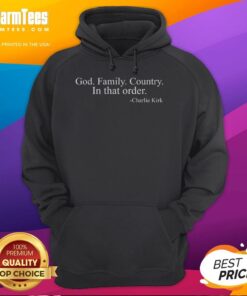 Charlie Kirk wearing a 'Nice God Family Country' hoodie, promoting freedom and conservative values in a vibrant outdoor setting.