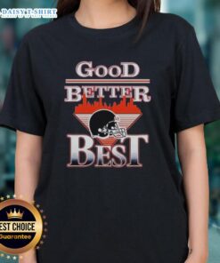 Chicago Bears NFL helmet graphic on a stylish ladies tee, showcasing 'Nice Good Better Best' design for fans.