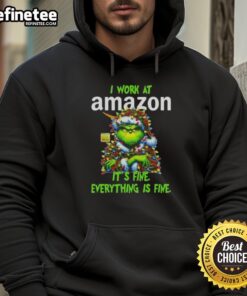 Cozy Nice Grinch Christmas Tree hoodie featuring 'I work at it's fine, everything is fine' design for festive holiday cheer.