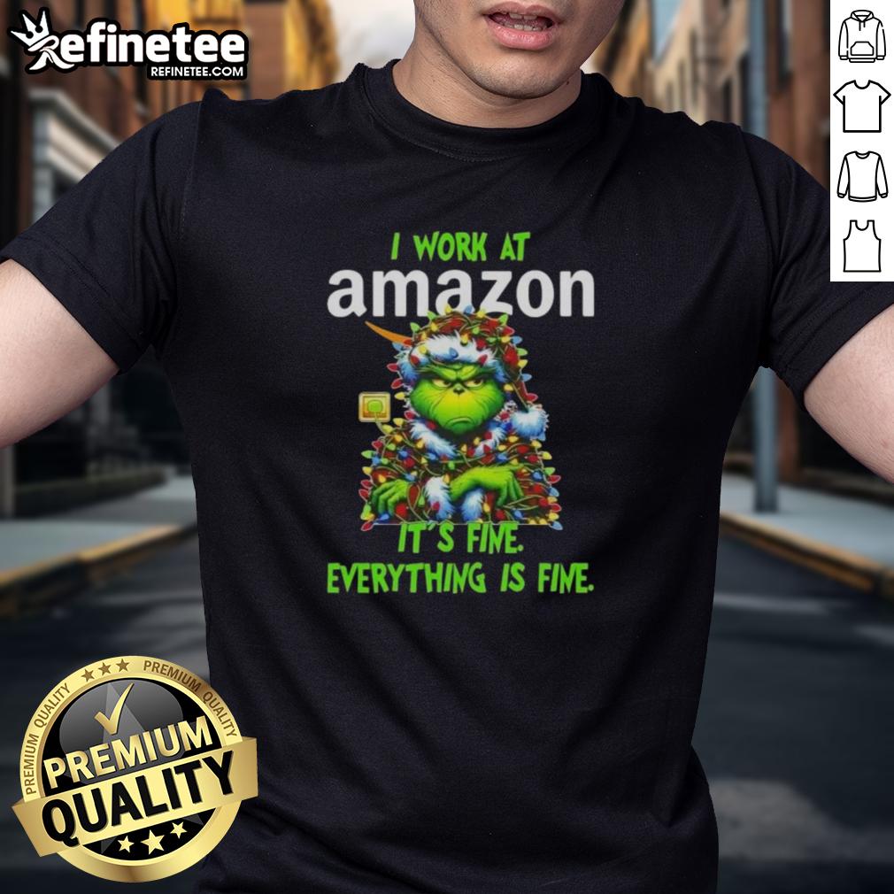 nice-grinch-christmas-tree-x-amazon-i-work-at-its-fine-everything-is-fine-t-shirt Alt Text: Nice Grinch Christmas Tree T-Shirt - 'I Work At Its Fine, Everything Is Fine' design for festive holiday spirit.
