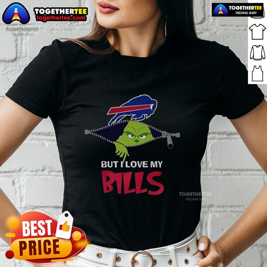 Nice Grinch Zipper I Hate People But I Love My Buffalo Bills Football Christmas Ladies-Tee Womens Christmas tee featuring Grinch design with 'I Hate People But I Love My Buffalo Bills' slogan.