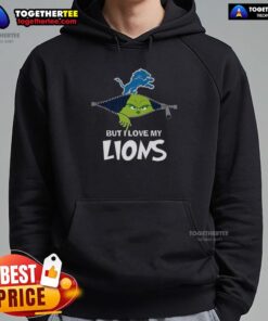 Grinch-themed hoodie featuring 'I Hate People But I Love My Detroit Lions' for Christmas, perfect for NFL fans.