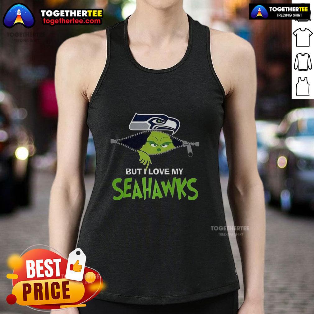 Nice Grinch Zipper I Hate People But I Love My Seattle Seahawks Football Christmas Tank Top Alt Text: Grinch-themed tank top featuring 'I Hate People But I Love My Seattle Seahawks Football' for Christmas cheer.