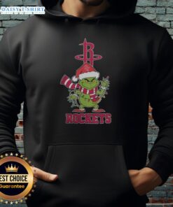 Houston Rockets Christmas Grinch Santa Hat hoodie for the 2025 holiday season, perfect for festive fans.