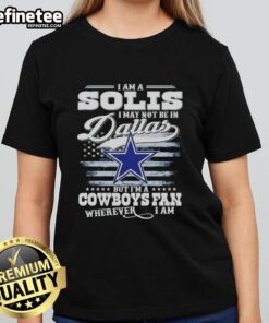 Stylish ladies tee featuring 'I'm a Cowboys fan wherever I am' design, perfect for Dallas Cowboys supporters.