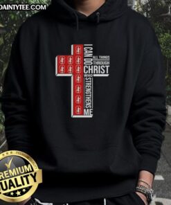 Stanford Cardinal football cross hoodie featuring 'I Can Do All Things Through Christ Who Strengthens Me' design.