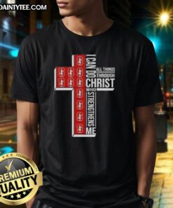 Stanford Cardinal football t-shirt featuring 'I Can Do All Things Through Christ Who Strengthens Me' design.