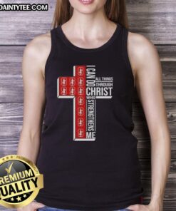 Stanford Cardinal football cross tank top with 'I Can Do All Things Through Christ' inspirational quote design.