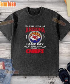 Game day t-shirt featuring Kansas City Chiefs logo, perfect for fans living in Arizona, showcasing team spirit.