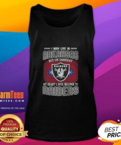 Stylish tank top with 'My Heart and Soul Belongs to Raiders' design, perfect for Arkansas fans on game day.