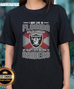 Raiders ladies tee featuring 'I May Live In Florida, But My Heart Belongs To Raiders' for game day style and team spirit.