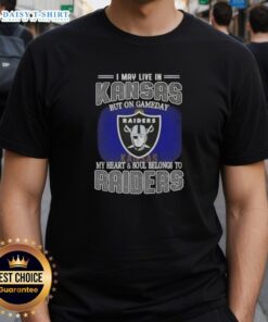 Alt Text: Kansas fan wearing a Raiders T-shirt on game day, showcasing pride with 'My Heart and Soul Belongs to Raiders' slogan.