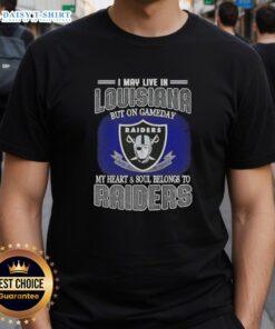 Louisiana fan wearing a Raiders T-shirt on game day, showcasing team spirit and pride for the Raiders.