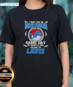 Alt Text: Detroit Lions ladies tee showcasing pride for the team, perfect for Game Day in North Carolina.