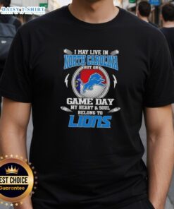 Detroit Lions T-shirt for game day, showcasing pride for the team while living in North Carolina.