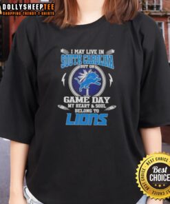 Womens tee featuring 'My heart and soul belongs to Detroit Lions' design, perfect for Game Day in South Carolina.