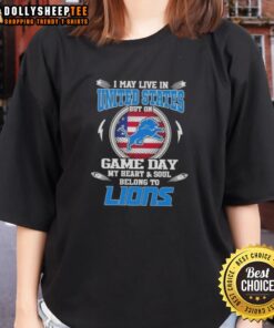 Detroit Lions ladies tee showcasing team pride for game day in the United States, perfect for passionate fans.