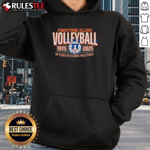 Nice Illinois Fighting Illini Volleyball 50 Years 1978-2025 hoodie showcasing team pride and sports heritage.