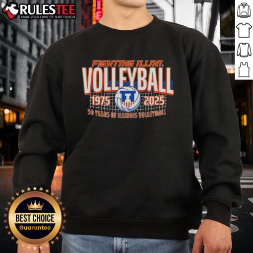 Nice Illinois Fighting Illini Volleyball sweatshirt celebrating 50 years from 1978 to 2025, perfect for fans.