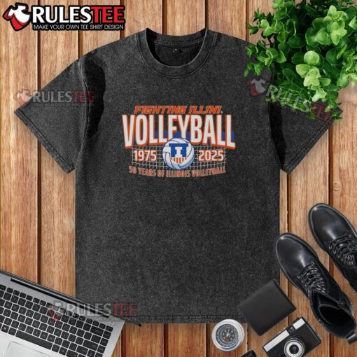 Vintage Nice Illinois Fighting Illini Volleyball 50 Years T-Shirt from 1978-2025, featuring team colors and logo.