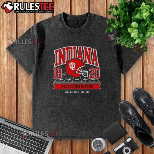 Nice Indiana Hoosiers All American Football 1820 helmet washed t-shirt in red, perfect for fans and casual wear.