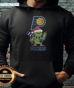 2025 Nice Indiana Pacers Christmas Grinch Santa Hat Holiday Hoodie, perfect for festive basketball fans.