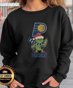 2025 Nice Indiana Pacers Christmas Grinch Santa Hat sweatshirt, perfect for holiday cheer and sports fans.