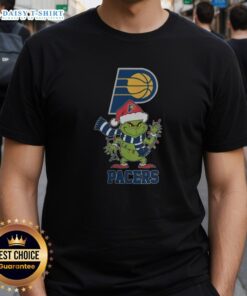 Nice Indiana Pacers Christmas Grinch Santa Hat Holiday 2025 T-Shirt featuring festive design for fans.