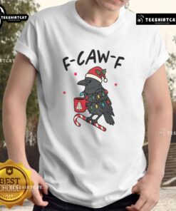 Festive 'It's An F-Caw-F Kind Of Christmas' crow graphic on a cozy Xmas T-shirt, perfect for holiday celebrations.