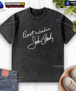 Nice John Candy best wishes signature on a washed t-shirt, featuring a vintage style and iconic design.