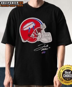 Alt Text: Nice Josh Allen Buffalo Bills Helmet Signature T-Shirt featuring bold graphics and team colors, perfect for fans.