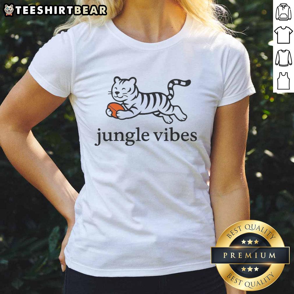Nice Jungle Vibes Run Wild Tiger Ladies Tee Stylish 'Nice Jungle Vibes Run Wild Tiger' ladies tee featuring a vibrant tiger graphic, perfect for nature lovers.