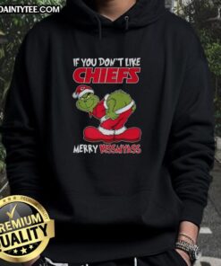 Funny Christmas hoodie featuring Grinch design with 'Merry Krissmyass' for Kansas City Chiefs fans.