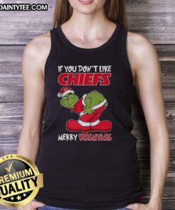 Funny Christmas tank top featuring Grinch with 'Merry Krissmyass' for Kansas City Chiefs fans. Perfect holiday apparel!