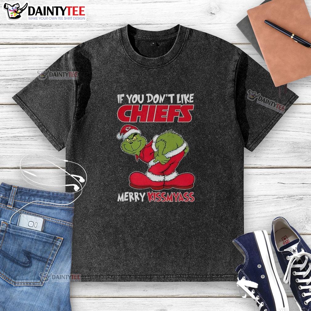 nice-kansas-city-chiefs-grinch-if-you-dont-like-chiefs-merry-krissmyass-funny-christmas-washed-t-shirt Alt Text: Funny Christmas washed t-shirt featuring Grinch design for Kansas City Chiefs fans Merry Krissmyass slogan.