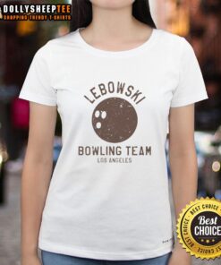 Los Angeles Ladies Bowling Team in Nice Lebowski themed tees, showcasing fun bowling outfits and team spirit.