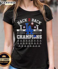Nice Los Angeles Dodgers B2B 2024-2025 National League Champions ladies tee in blue with team logo.