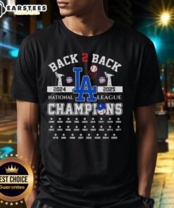 Alt Text: Los Angeles Dodgers B2B 2024-2025 National League Champions T-Shirt featuring bold team logo and championship design.