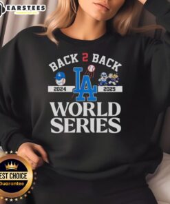 Los Angeles Dodgers back-to-back 2024-2025 World Series sweatshirt featuring team colors and logo, perfect for fans.
