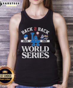 Alt Text: Stylish tank top featuring Nice Los Angeles Dodgers Back-to-Back 2024-2025 World Series design for fans.