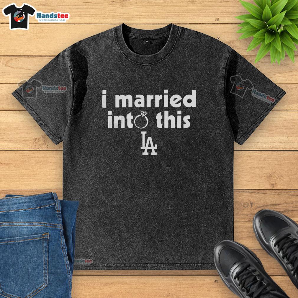 nice-los-angeles-dodgers-i-married-into-this-washed-t-shirt Alt Text: Nice Los Angeles Dodgers I Married Into This washed t-shirt featuring a vintage design for baseball fans.