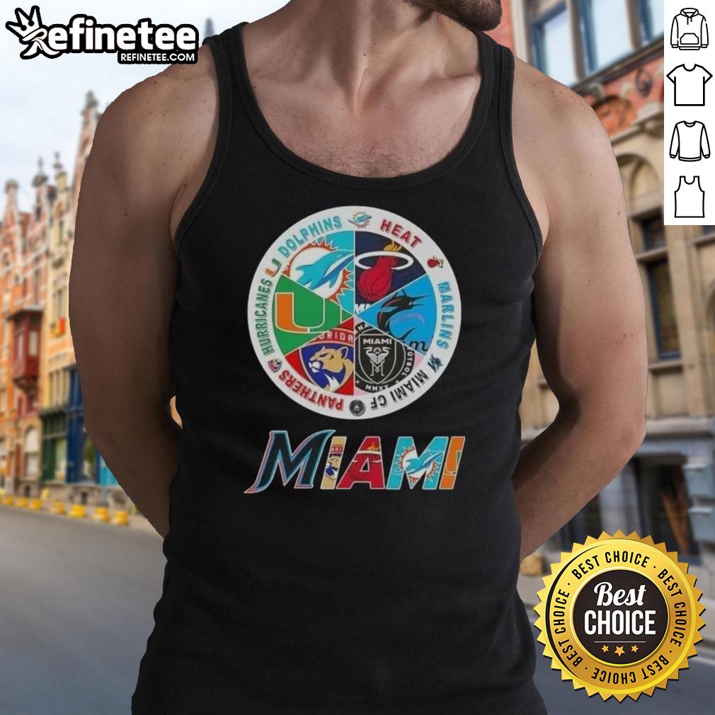 nice-miami-all-sports-dolphins-heat-marlins-miami-fc-panthers-hurricanes-logos-tank-top Stylish tank top featuring logos of Miami sports teams: Dolphins, Heat, Marlins, Miami FC, Panthers, and Hurricanes.