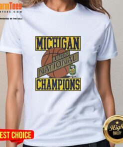 1989 National Champions Michigan Wolverines basketball ladies tee showcasing team pride and vintage style.