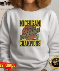 1989 Michigan Wolverines Basketball National Champions sweatshirt featuring team colors and logo, perfect for fans.