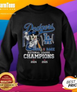 Nice Mickey Mouse X Los Angeles Dodgers back-to-back National League Champions 2025 sweatshirt featuring vibrant graphics.