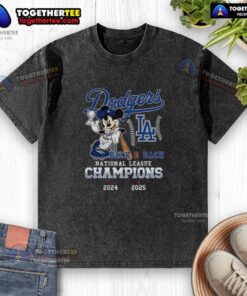 Alt Text: Nice Mickey Mouse X Los Angeles Dodgers National League Champions back-to-back 2024-2025 washed t-shirt design.