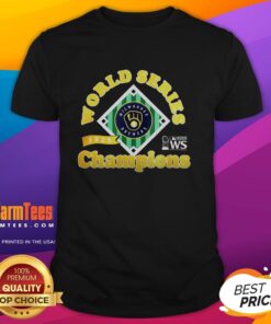 Alt Text: Milwaukee Brewers 2025 World Series Champions trophy logo t-shirt design featuring vibrant colors and team branding.